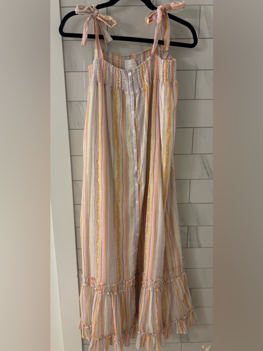 sundays Striped Maxi Dress in Pastel Yellow, Pink, Cream